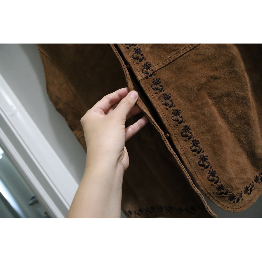 Outbrook Vintage Spice Brown Leather Suede Embroidered Vest XL NBV03203 - Picture 5 of 6